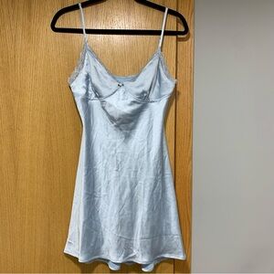 All in Favor Light Blue Satin Mini Dress - Size Medium